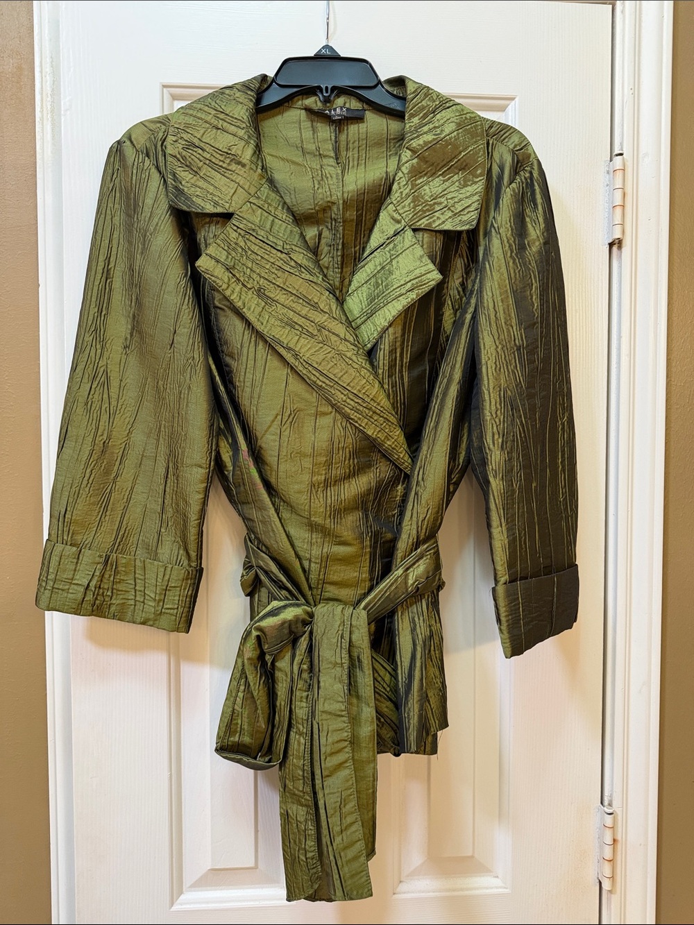 Alex Marie Olive Green Tie-Waist Trench Jacket
